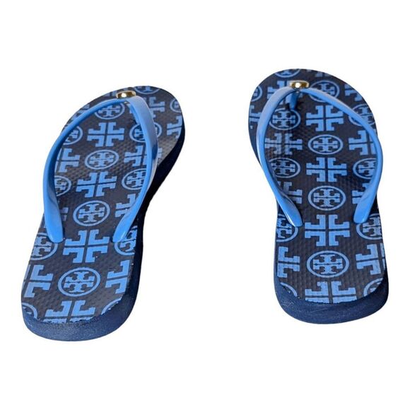 TORY BURCH Thin Flip Flop in Navy Mixed Logo Size 6 - Picture 5 of 6